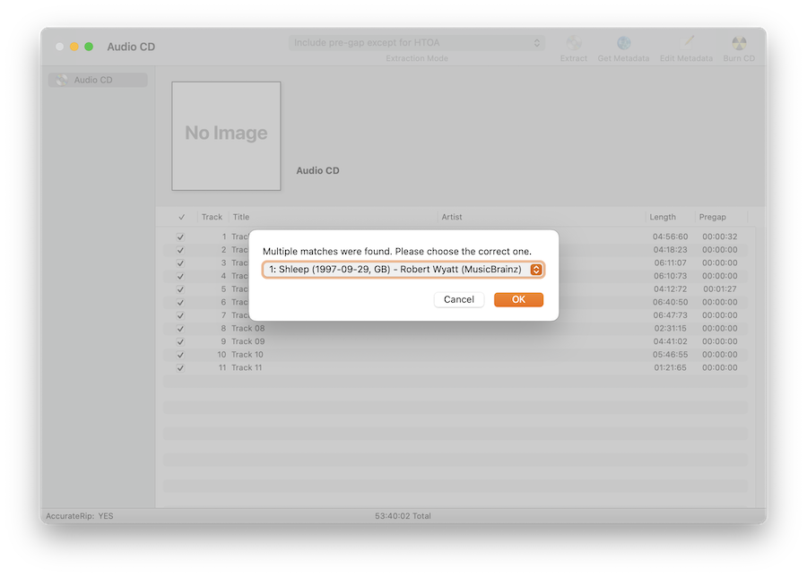 Choose which version of the album metadata to import