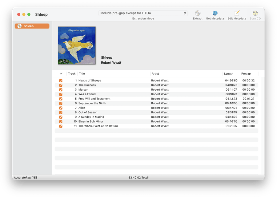 Tracks populated with metadata.